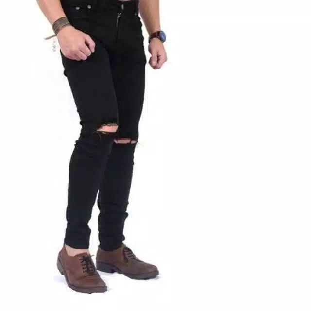 Jual Jeans Sobek Pria Black - Ripped 