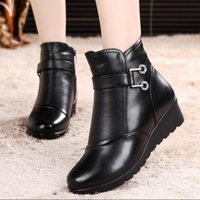 Jual Snow boots shoes women genuine leather cow leather winter