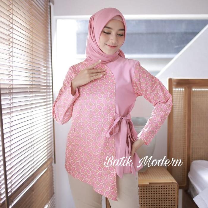 Gambar Blouse Batik Kombinasi Modern Atasan Wanita Tali Samping 9565 - M dari Batik Modern_ undefined Tokopedia
