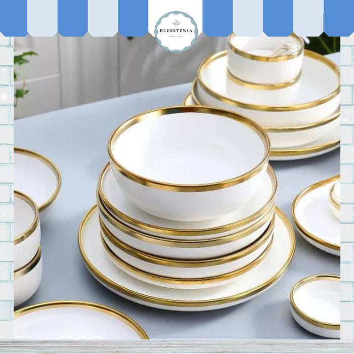 Jual Mangkuk Keramik Porcelain Nordic Style White With Gold Rim