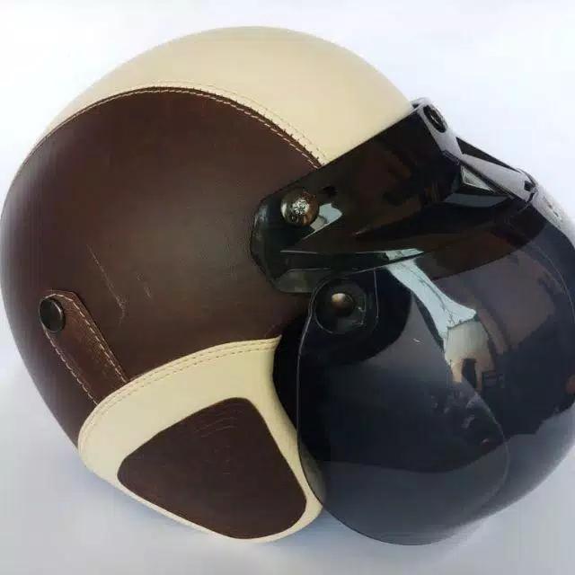 Gambar helm bogo retro kulit safety retro bogo dewasa modern - coklat cream dari Minercoin undefined Tokopedia