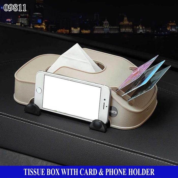 Gambar Tempat Tisu Kotak Tissu Tempat Kartu & HP Tissu Box with Phone Holder - Beige dari Brainbox Car and Home undefined Tokopedia