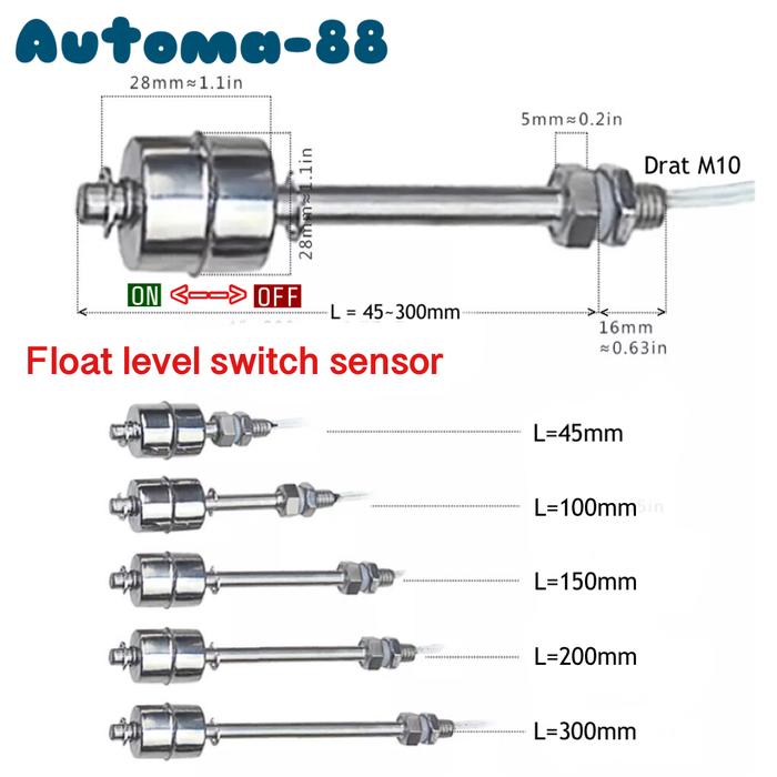 Gambar 220V Water level sensor float switch stainless 100mm 150mm 200mm 300mm - 45mm (4,5cm) dari Automa-88 undefined Tokopedia