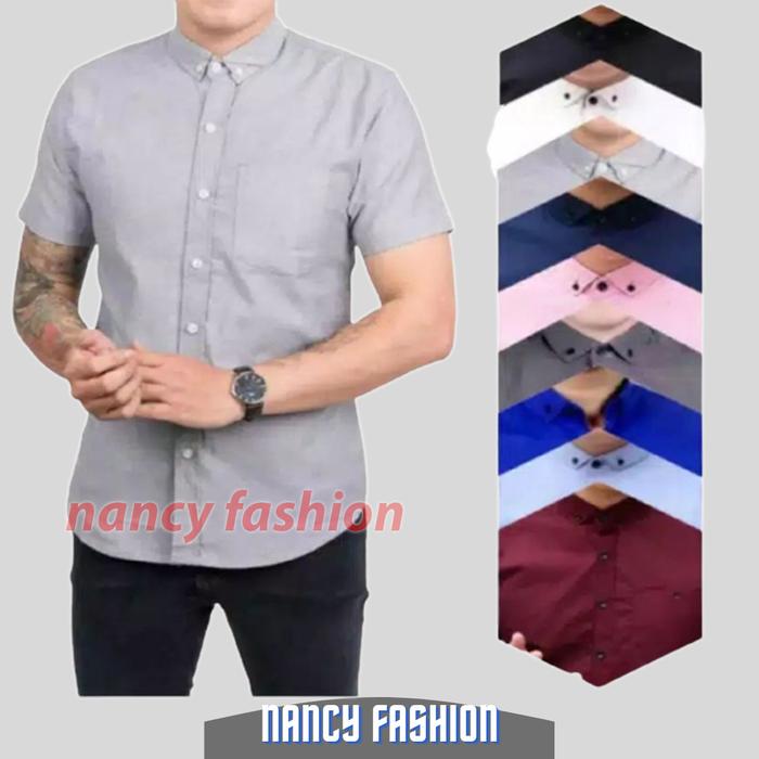 Gambar Kemeja Polos Lengan Pendek pria Slimfit Kerja Cowok casual formal - Merah Muda, M dari Nancy fasion undefined Tokopedia