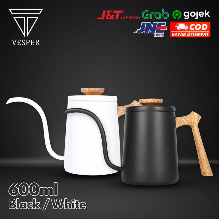 Gambar teko kopi gooseneck V60 gagang kayu seri 1401 / wooden coffee kettle - Teko 1401 WHITE dari Vesperindo_NEW undefined Tokopedia