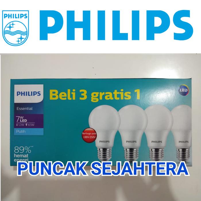 Gambar Lampu LED Philips 7w 7 watt Essential Multipack 3 gratis 1 PROMO dari puncak sejahtera undefined Tokopedia