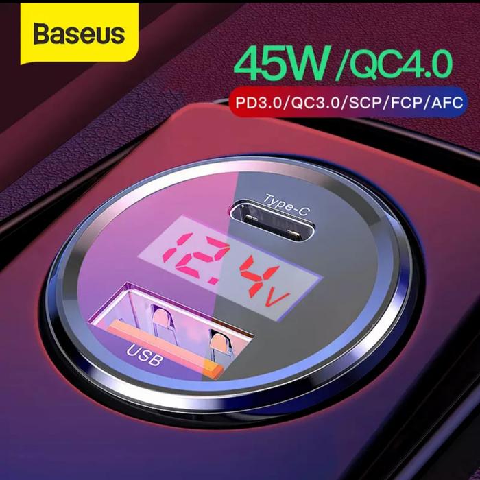 Gambar Baseus Car Charger 45W PPS 6A USB+Type-C PD FPC QC 4.0 LED DISPLAY - Type C dan USB dari Ruellia.Corp undefined Tokopedia
