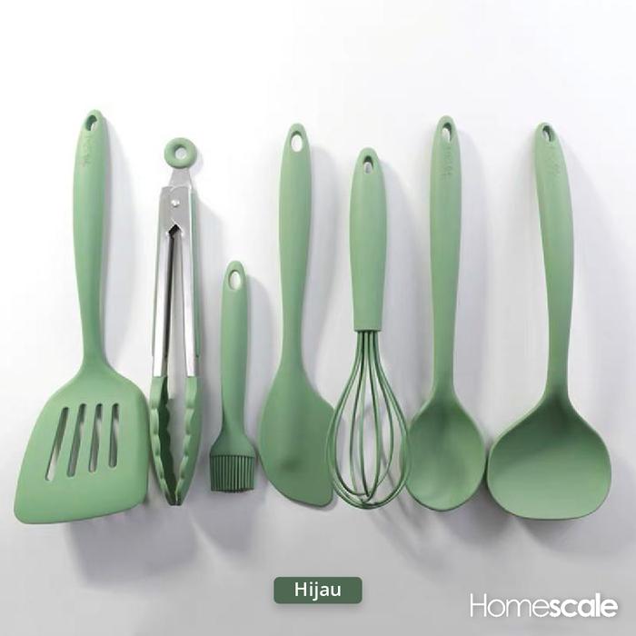 Gambar Peralatan Masak Silikon - 7pcs set Hijau dari Homescaleid undefined Tokopedia