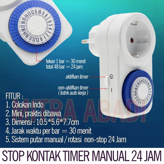 Gambar Stop Kontak Timer Manual 24 Jam / 24 Hours - Model kecil dari Mitra Abadi LED undefined Tokopedia