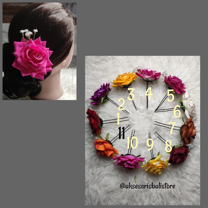 Gambar tusuk konde cucuk rambut sanggul bunga mawar - hot pink dari QbAksesorisbali undefined Tokopedia