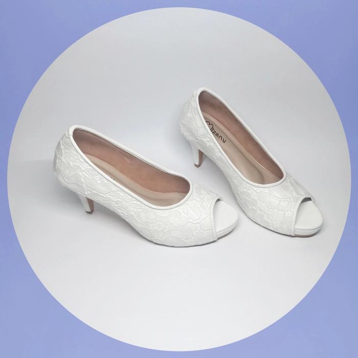Jual wedding shoes lace white/ high 