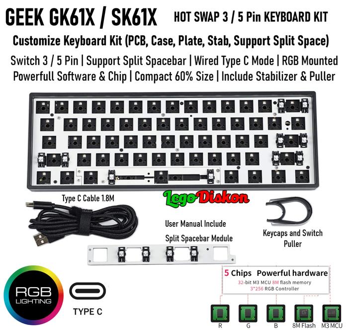 Gambar GEEK GK61X GK61XS Mechanical Keyboard Kit Hotswap 3 or 5 Pin RGB - GK61X BLACK dari SquarePlay undefined Tokopedia