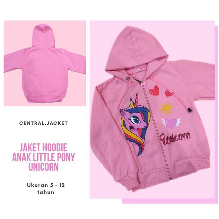 Jaket Anak Perempuan Kuda Pony Unicorn Hoodie Anak Perempuan Tebal Pink  Muda, 5-6 tahun