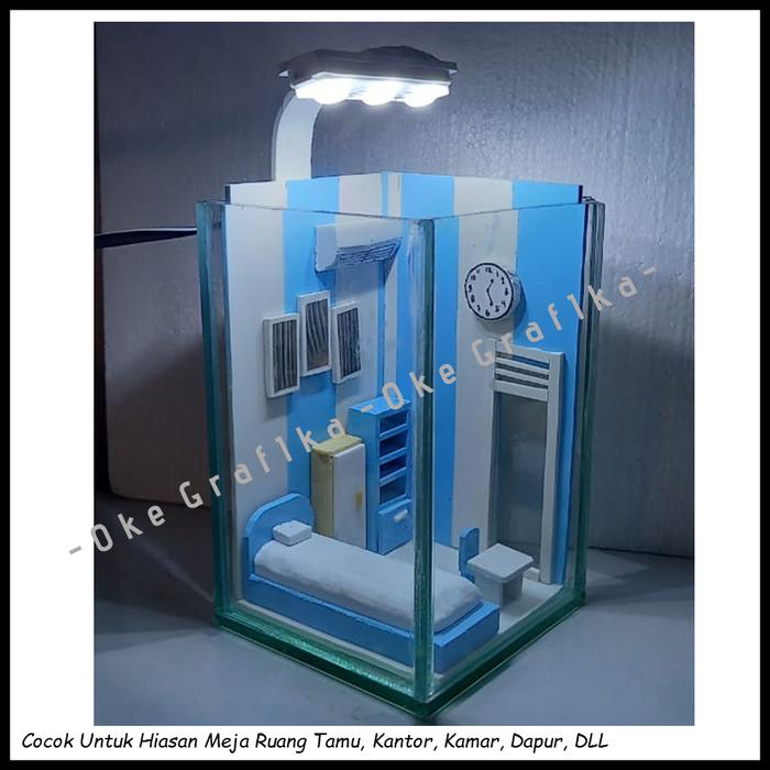 Gambar Aquarium Akuarium Aquascape Mini Akrilik Kamar Kos Ikan Cupang + Lampu - Biru dari Oke Grafika undefined Tokopedia