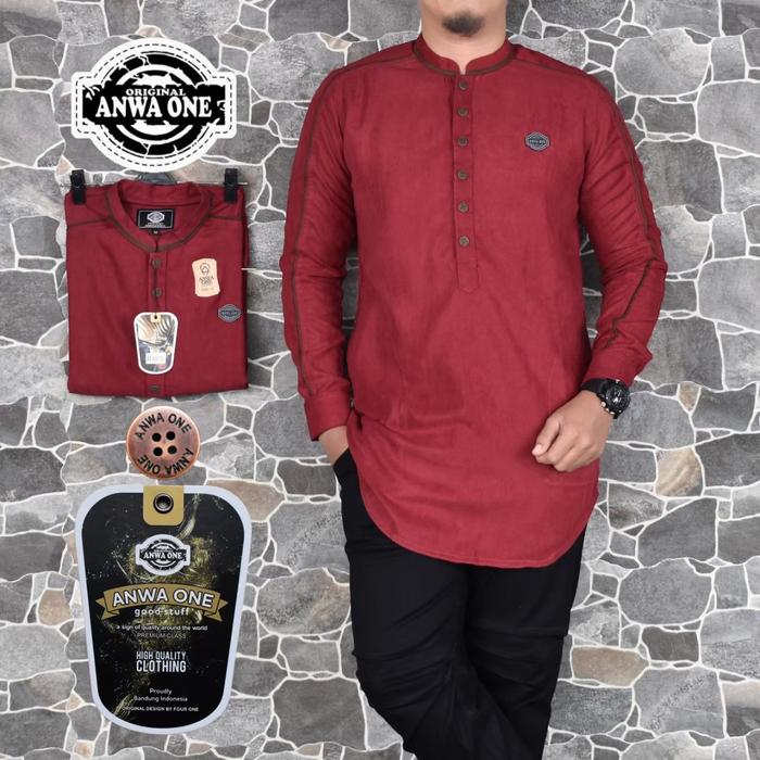 Gambar baju kemeja muslim koko kurta pakistan list simple/koko pakistan - Maron, XL dari RBD STORE01 undefined Tokopedia