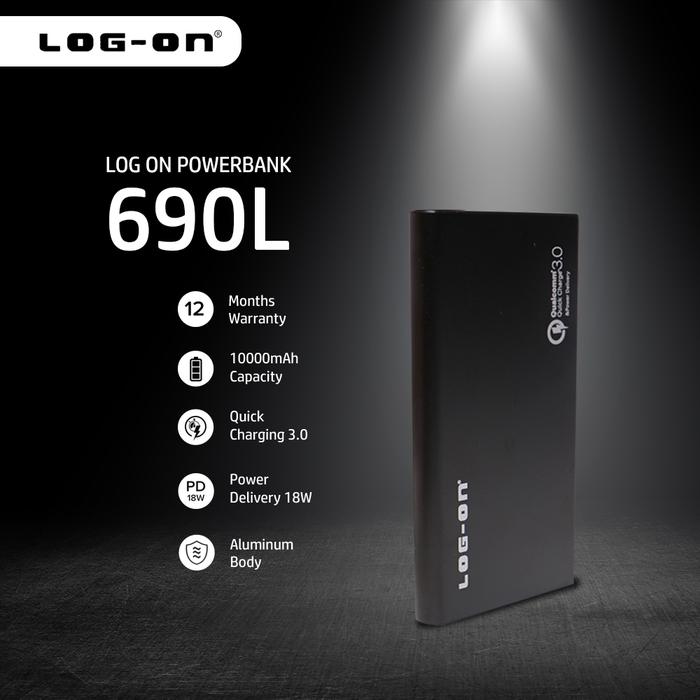 Gambar Log On 690L Powerbank 10000 MAH Quick Charge 3.0 Power Delivery PD 18W - Black dari Hippo Power Bank undefined Tokopedia