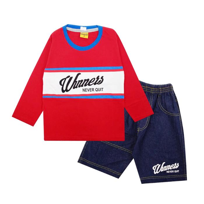 Gambar Wakakids Baju Anak Laki Lengan Panjang Setelan Jeans 3 - 9 Tahun 2991 - Merah, 4 dari Wakakids undefined Tokopedia