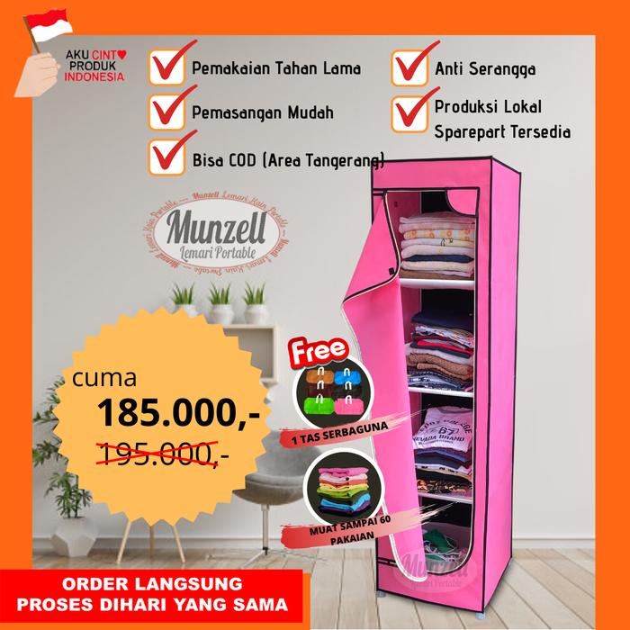 Gambar (NEW! Rangka Besi) LPF 04, PINK (Lemari Pakaian/Rak 4 Susun) - Fuchsia dari Munzell undefined Tokopedia