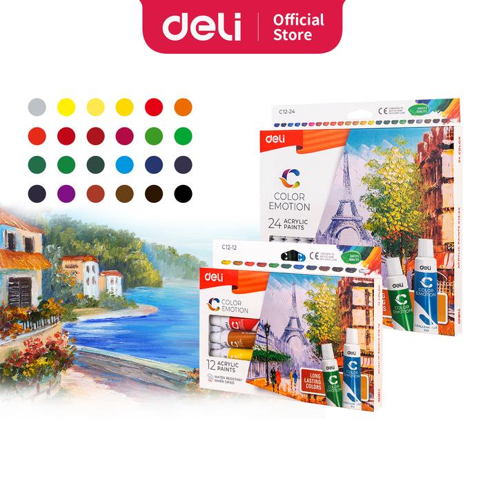 Gambar Deli Acrylic Paint / Cat Akrilik 12/24 Warna Kemasan Kotak 12ml EC12 - 12 warna dari Deli Stationery Indonesia undefined Tokopedia