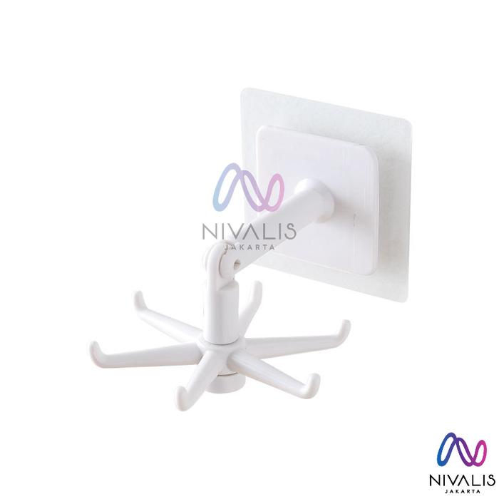 Gambar GANTUNGAN TEMPEL 6 KAIT 360 DERAJAT / GANTUNGAAN HOOK PUTAR DAPUR - Putih dari Nivalis Jakarta undefined Tokopedia