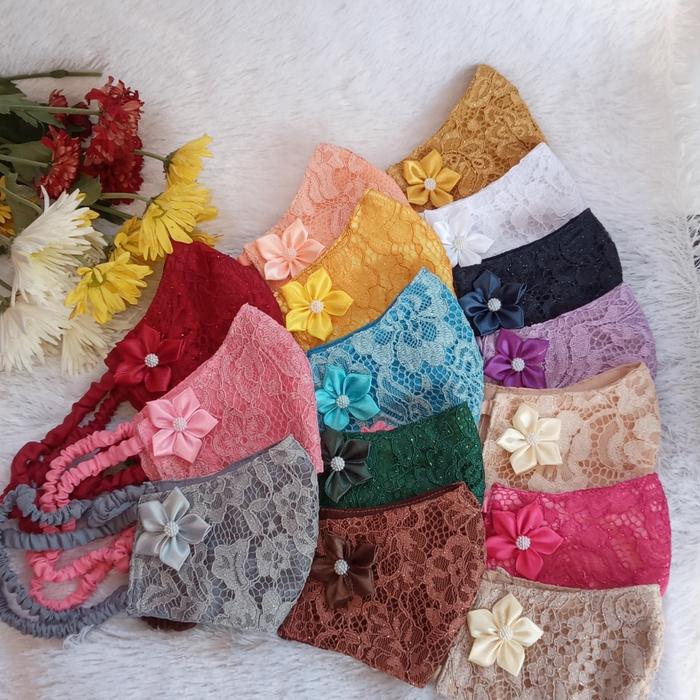 Gambar masker brukat, masker broklat, masker hijab, masker kain cantik - cream dari Danggrainishop undefined Tokopedia