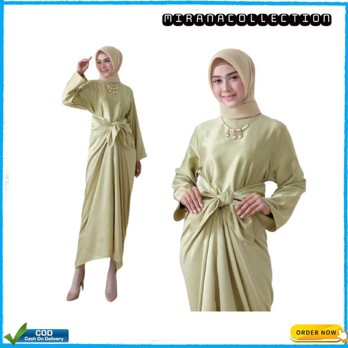 Gambar KAFTAN PESTA POLOS CINTAMI GAMIS KAFTAN CINTAMI IKAT POLOS TERLARIS - NUDE GREEN dari miranacollection undefined Tokopedia