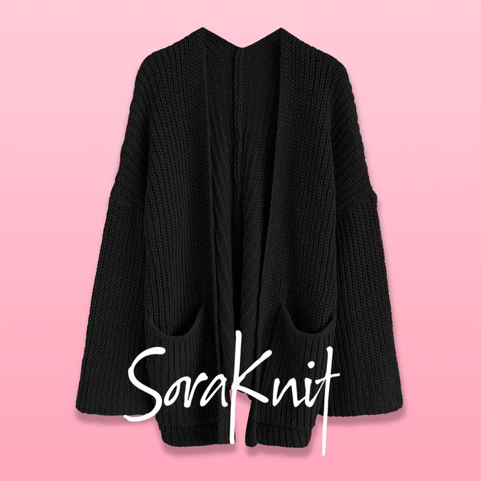 Gambar PREMIUM Cardigan Tebal Oversize Kardigan Rajut Wanita Jumbo - Hitam dari SoraKnit undefined Tokopedia