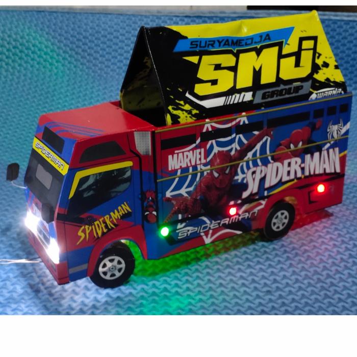 Gambar miniatur truk oleng murah variasi lampu led terpal motif spiderman - motif 1 dari Miniatur Truk Store undefined Tokopedia