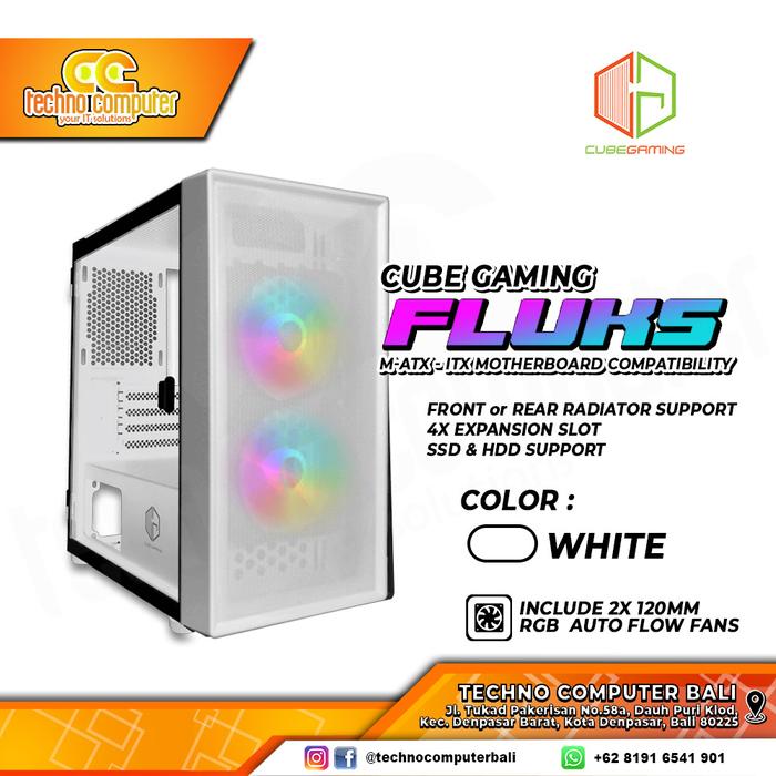 Gambar CUBE GAMING FLUKS - M-ATX Tempered Glass - WHITE dari Techno Computer Bali undefined Tokopedia