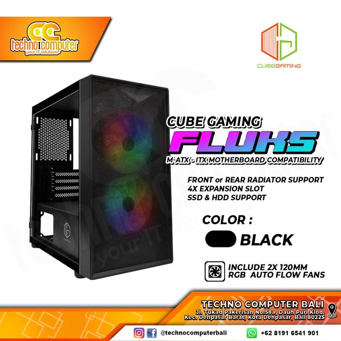 Gambar CUBE GAMING FLUKS - M-ATX Tempered Glass - BLACK dari Techno Computer Bali undefined Tokopedia