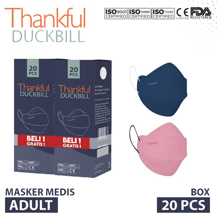 Gambar THANKFUL Duckbill Earloop Medical Face Mask – Bundle Buy 1 Get 1 - Navy Pink dari Thankful Official Store undefined Tokopedia