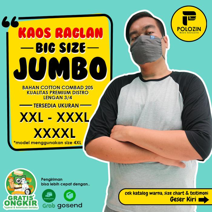 Gambar Kaos Polos Raglan Lengan 3/4 Pria Wanita Big Size XXL 3XL 4XL 20s - XXL dari Polozin Store undefined Tokopedia