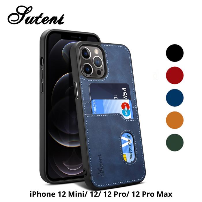 Leather Case iPhone 12 Mini Pro Max Card Slot Casing Kulit Hardcase  iPhone 12 Mini, Hitam