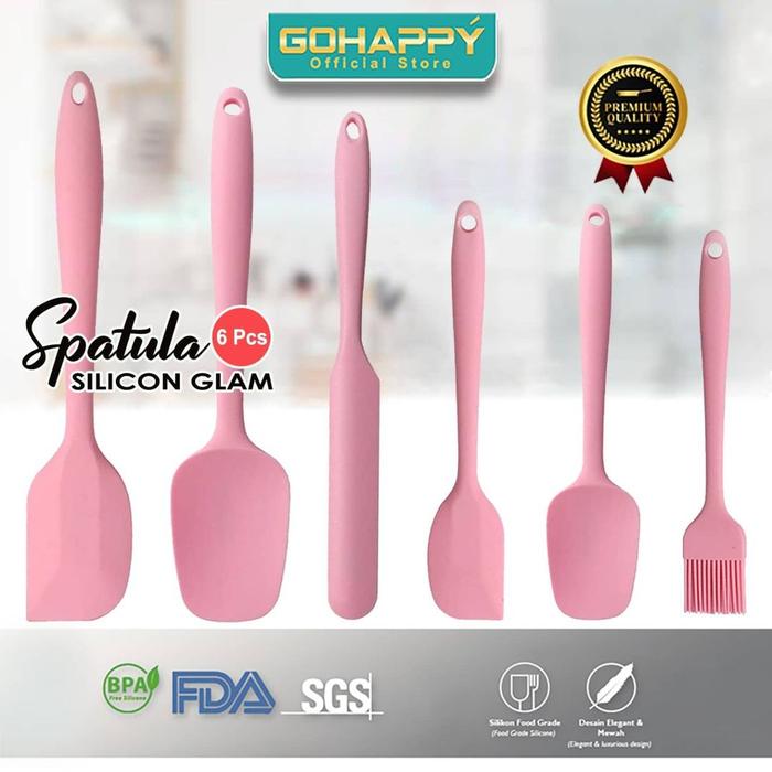 Gambar SPATULA GLAM SET 6 PCS/GOHAPPY/SILICONE PREMIUM/ALAT MASAK PREMIUM/FDA - Merah Muda dari megumegu88 undefined Tokopedia