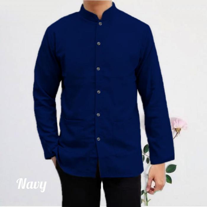 Gambar koko pria lengan panjang polos - Navy, L dari LAMODES undefined Tokopedia