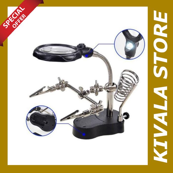 Dudukan Solder Clamp Holder Penjepit PCB Kaca Pembesar Lampu LED