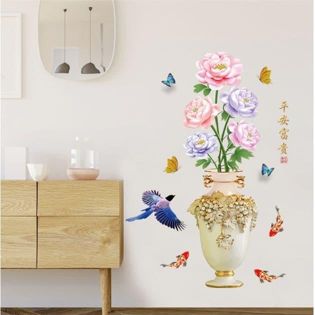 Gambar Wall Sticker Dinding 3d Vase Flower Wall Decor Dekorasi Stiker Dinding Putih - SK9372 dari Meiramart_NEW undefined Tokopedia
