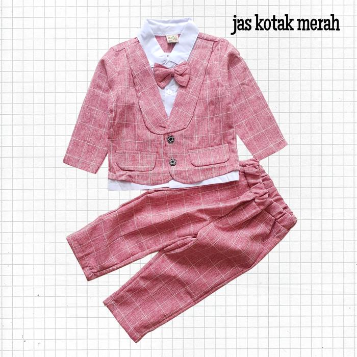 Gambar Baju Setelan Pesta Kondangan Anak Laki Jas Tuxedo Katun Kotak 1-5 thn - kotak merah, 90 1tahun dari bocahepi undefined Tokopedia