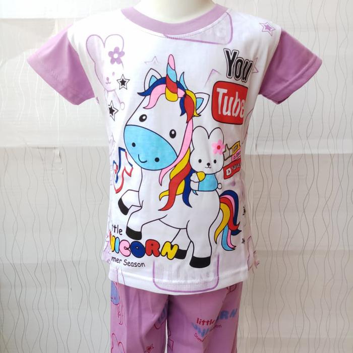 Gambar setelan baju anak perempuan dengan motif UNICORN untuk usia 2-8thn - pink, 6 dari star acc 7 undefined Tokopedia