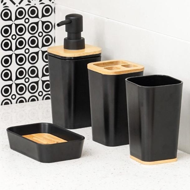 Gambar set penyimpanan aksesoris kamar mandi 4pcs - Kris - Hitam dari Aos Decor undefined Tokopedia