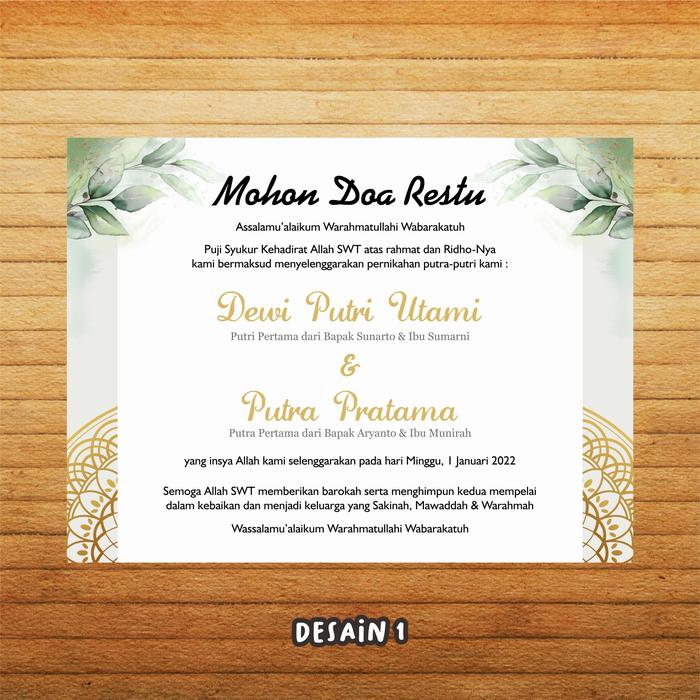 Gambar Kartu Ucapan Tasyakuran / Mohon Doa Restu Pernikahan A5 - 1 dari Titip Nyetak undefined Tokopedia