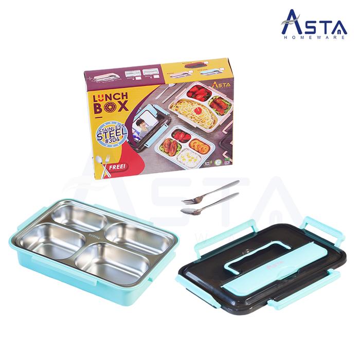 Gambar Tempat Makan Siang Lunch Box Stainless Steel FREE Sendok & Garpu - 4 Sekat, Pink dari Asta Homeware undefined Tokopedia