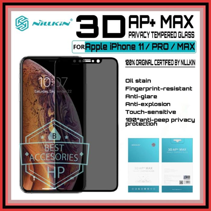 Gambar IPHONE 11 / PRO / MAX TEMPERED GLASS NILLKIN PRIVACY SPY 3D AP+ MAX 9H - IPHONE 11 PRO, SPY FRAME BLACK dari Best Accesories Hp undefined Tokopedia