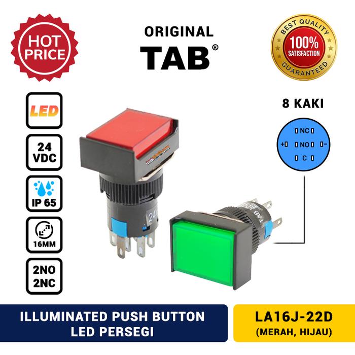 Gambar Push Button LED 16mm Spring 24 VDC Persegi LA16J-22D TAB Murah - Hijau dari INDOLISTRIK OFFICIAL TNG undefined Tokopedia