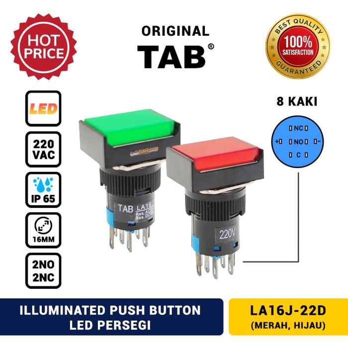 Gambar Push Button LED 16mm Spring 220 VAC Persegi LA16J-22D TAB Murah - Merah dari INDOLISTRIK OFFICIAL TNG undefined Tokopedia