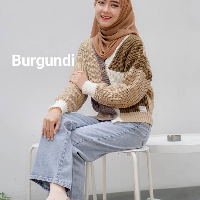 Gambar (M91)cardigan rajut hazzel combo - burgundi, All Size dari MCLO official undefined Tokopedia