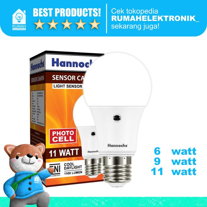 Gambar Lampu LED light sensor cahaya otomatis 6, 9 , 11 watt putih Hannochs - 6 watt dari Rumahelektronik.sby undefined Tokopedia