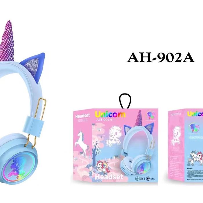 Gambar HEADPHONE /HEADSET BANDO LED LAMPU BLUETOOTH/WIRELESS UNICORN AH-902A - AH-902 BIRU dari Lolipopstore8888 undefined Tokopedia