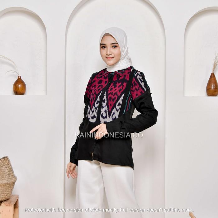 Gambar KI Kemeja Atasan Blouse Top Tenun Wanita Ciara Liora Pink - Hitam, 4 dari KainIndonesiaCo undefined Tokopedia