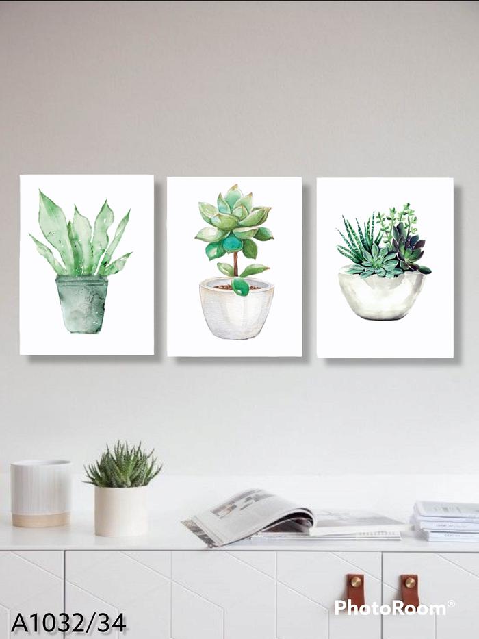 Gambar Hiasan Dinding Paket Isi 3Pcs Wall Home Decor Set Floral Daun Simple - A1032/34, 20 X 30 CM dari Stikerlaptop undefined Tokopedia